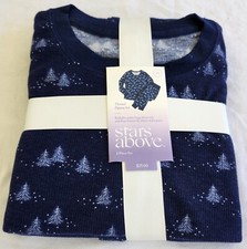 Stars Above thermal pajama set XS Blue with snowy pines design
