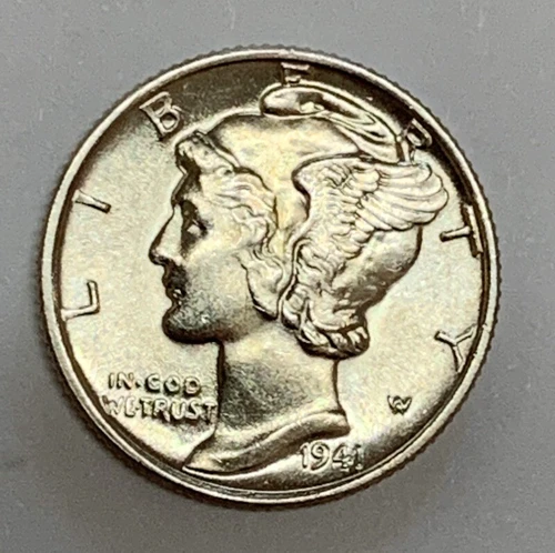 1941 Philadelphia Mercury Silver Dime Brilliant Uncirculated Full Bands