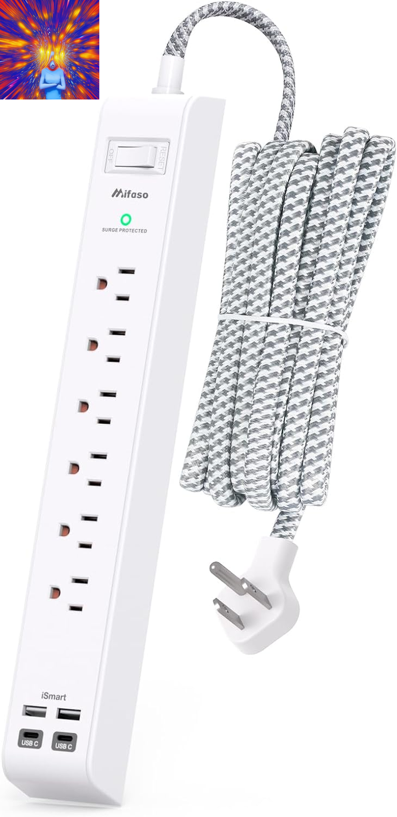 Surge Protector Power Strip 10 Ft with 4 USB Ports 2 USB-C 6 AC Outlets, Flat Pl-image