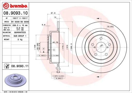 2X Brembo 08.9093.11 Bremsscheibe Passend FüR Subaru-image