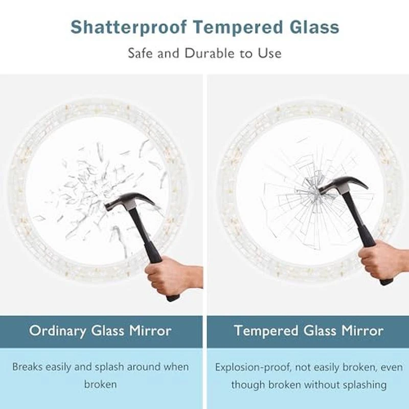 24in Natural Shell Mosaic Wall Mirror Decorative Home Bathroom Mirror Wooden New - Image 4 of 4