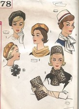 4178 Simplicity Sewing Pattern Pillbox Hat Rversible Beret Scarves Bag Vintage