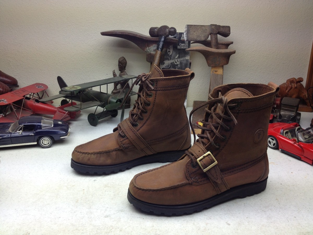 DISTRESSED BROWN LEATHER FRYE LACE UP BUCKLE TRAIL BOSS  display picture 1