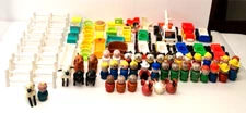 77 Wood Plastic Lot Vintage Fisher Price Little People  People Cars & Furniture
