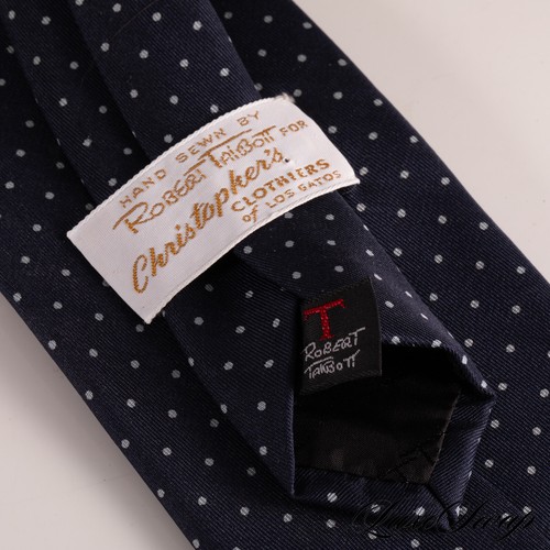 Robert Talbott English Printed Silk Navy Microtwill Pois Starlight Spotted Tie - Picture 4 of 6