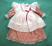 Doll Dress Pink With Floral Pattern A. White Apron 10 3/4 Doll Dress Pink With Floral Pattern A. White Apron 10 3/4