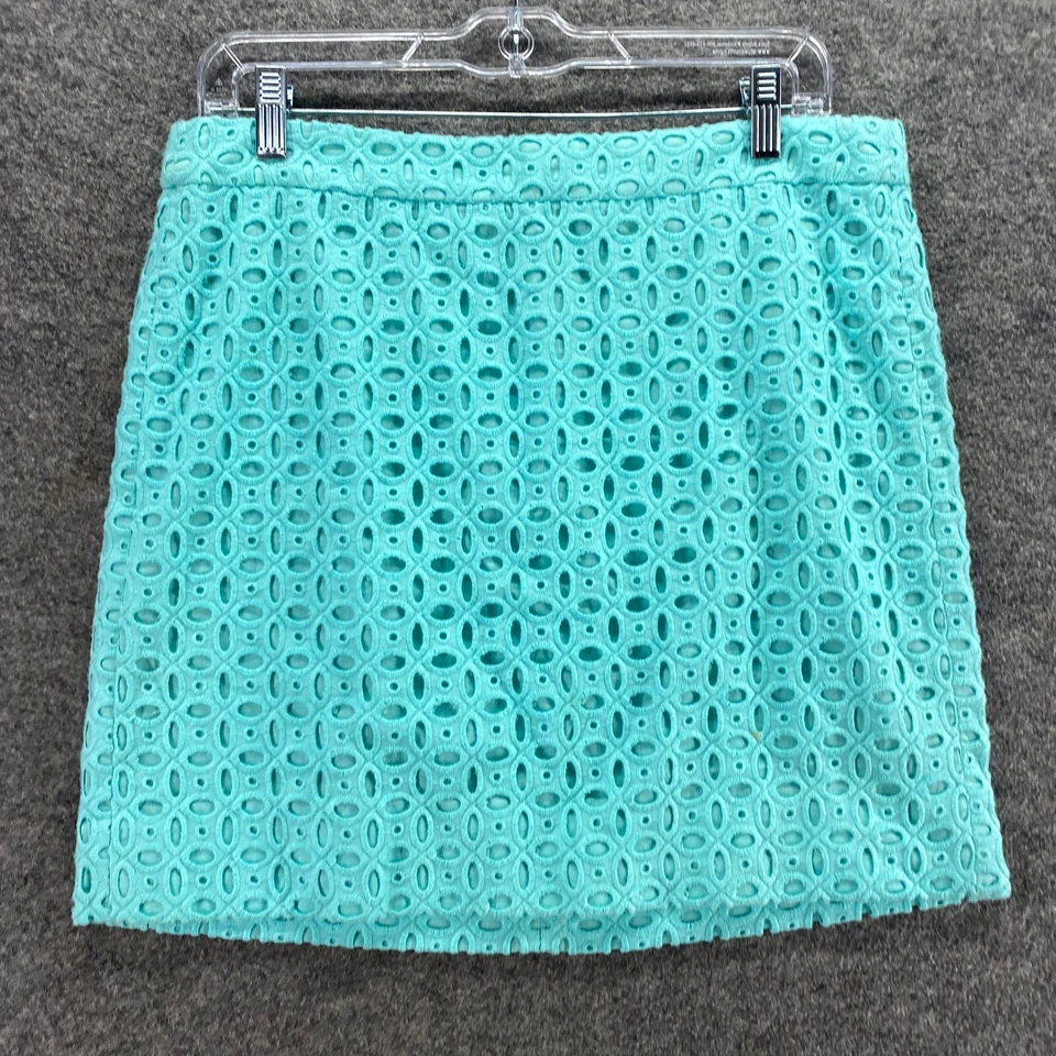 J. Falda Crew Mujer 6 Azul Crochet Línea A Midi Cremallera Forrada Algodón tiro medio Foto 4 de 4