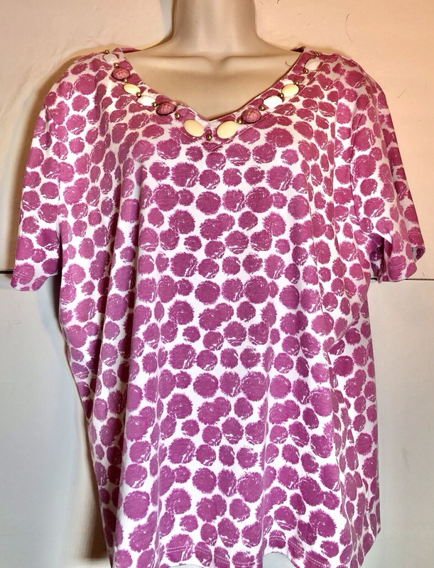 HASTING SMITH WOMENS PETITE XL TOP PINK /WHITE BEADED NECKLINE 