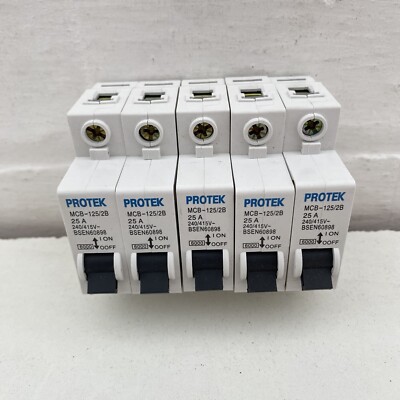 5 X PROTEK 25A MCB RCB 125/2B 240/415V BSEN60898 6000 RESTPOSTEN