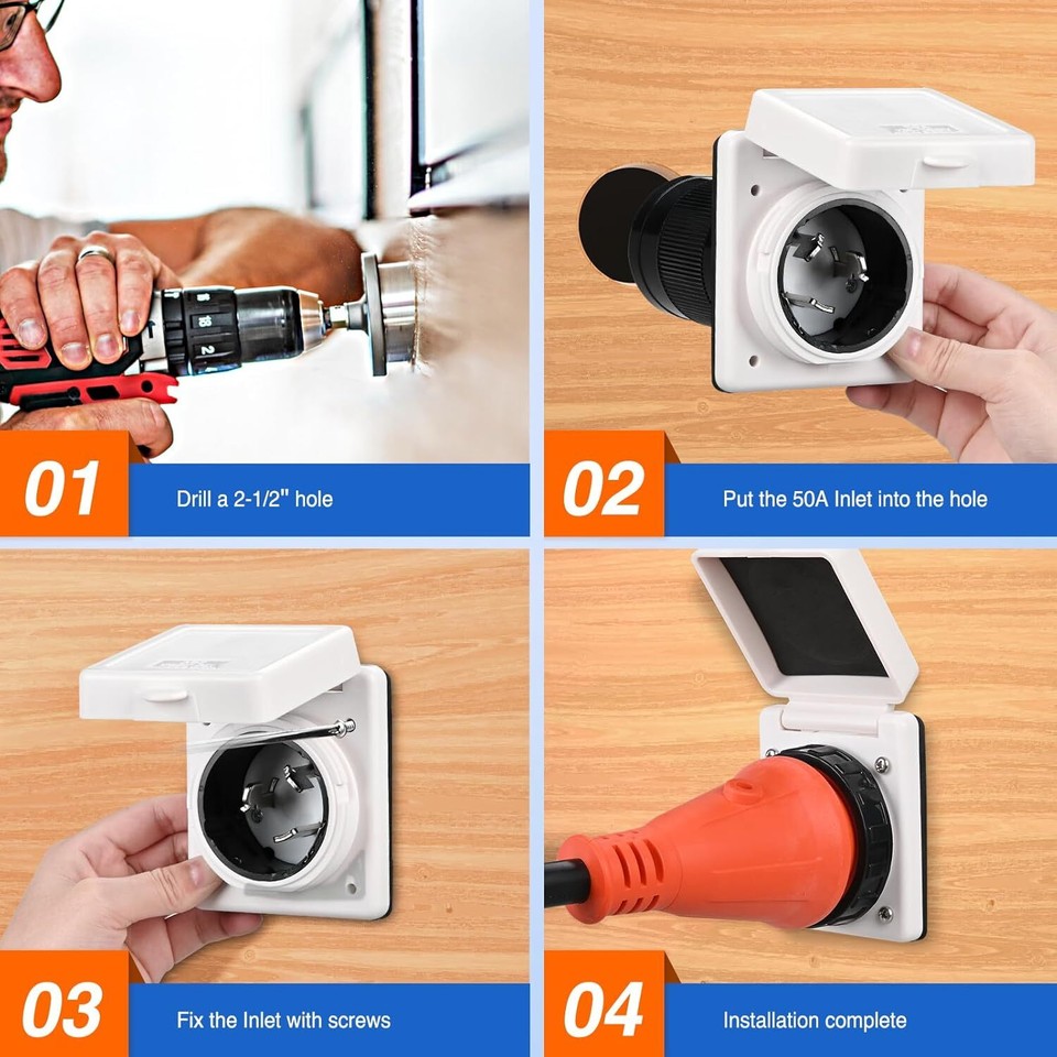 50amp 250V Power Inlet Outdoor Receptacle Electrical Twist Lock NEMA RV