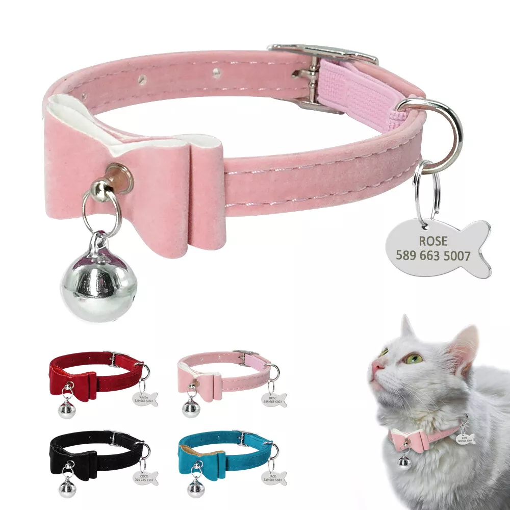 Personalized Dog Cat Collar with Cute Bow Tie & Bell ID Tag Engraved  Adjustable