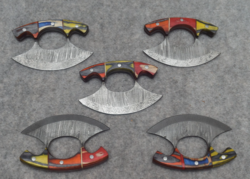 CUSTOM HAND MADE FORGED DAMASCUS STEEL 5 PCS ULU KNIFE E KITCHEN KNIF # B-313