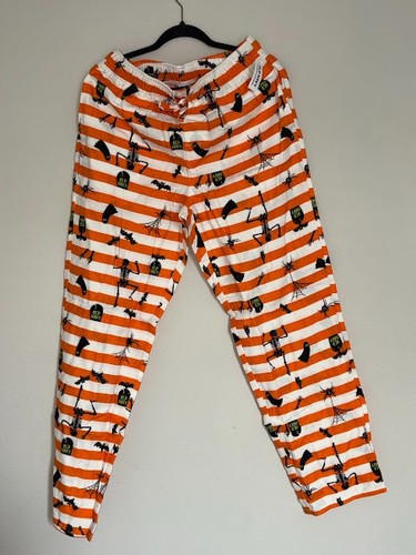 NWT Old Navy Orange & White Striped Halloween Pajama Pant Skeletons Ghost Spider