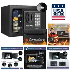 Stylish Alloy Steel Money Safe with Sensor Light & Password Protection - Black