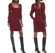 Charles Henry Burgundy Ribbed Long Puff Sleeve Sweater Dress Size M NWOT!