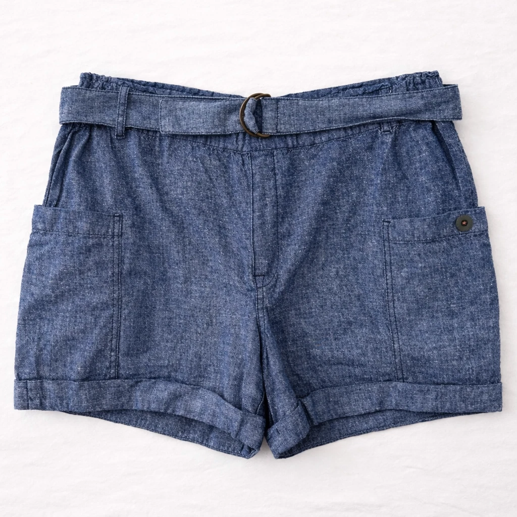 Anthropologie Hei Hei Shorts Size Medium Linen Cotton Blue Belted Pockets