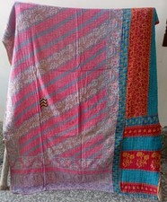 Indian Handmade Twin Quilt Vintage Kantha Bedspread Throw Cotton Blanket Gudari