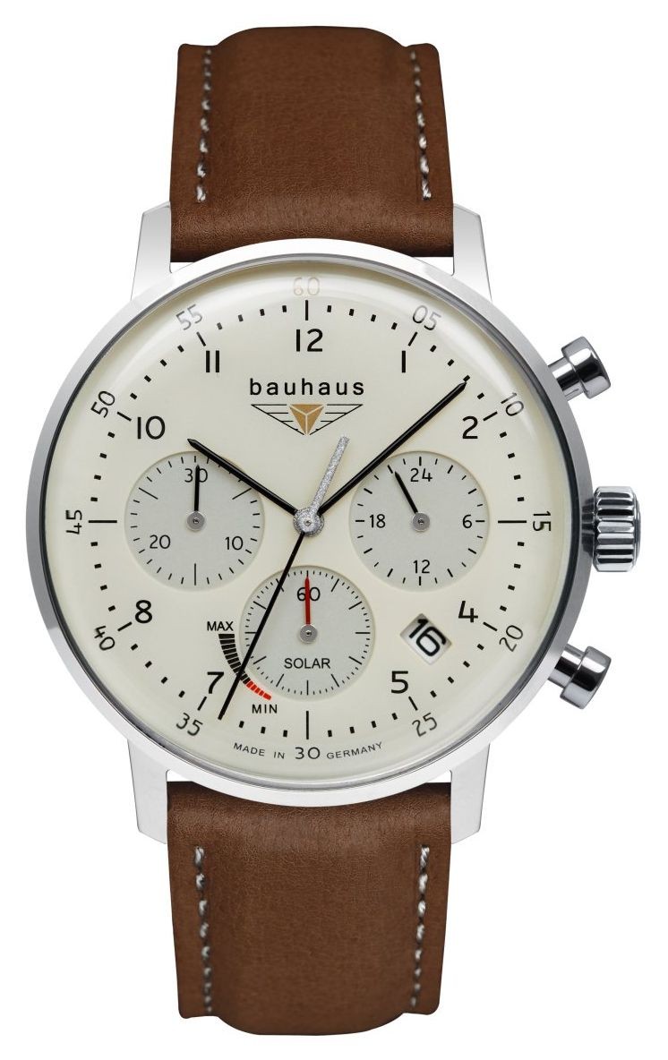 Bauhaus Classic Solar Chronograph (41mm) Beige Dial / Brown Leather Strap