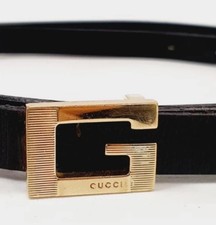 Auth GUCCI 1/2  Skinny Leather Belt Gold G Buckle Made in Italy Fits 28  - 31  