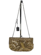 Vintage Bijoux Terner Gold Clutch Beaded Sequin Evening Handbag With Chain Strap