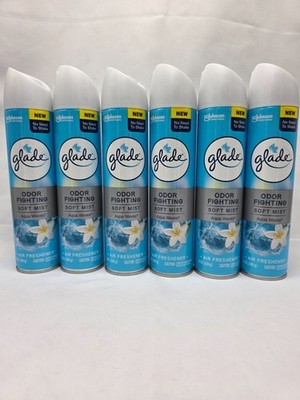 LOT (6) GLADE AIR FRESHENER SPRAY ODOR FIGHTING SOFT MIST AQUA WAVES 8 OZ