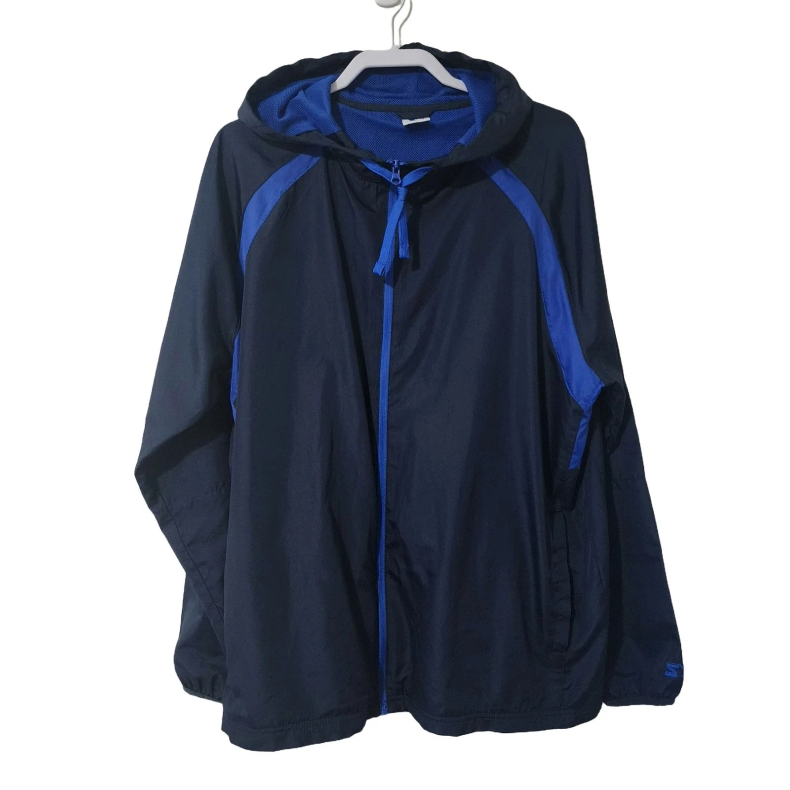 Starter Mens Full-Zip Hooded Windbreaker Jacket Navy Blue Mesh Lining Size XL