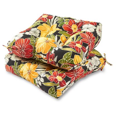 Kensington Garden 2pc 20''x20'' Floral Outdoor Chair Cushions Aloha Black: