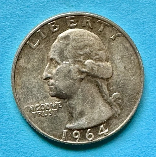 1964-D Washington Quarter. 90% Silver. XF+ condition. Charity Auction. ￼