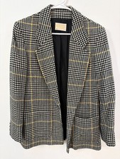 Pendleton Women 8 Vintage Wool Houndstooth Plaid Blazer Jacket Black White Yello