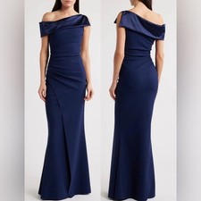 NEW Chiara Boni La Petite Robe Koppany Ruched Off the Shoulder Gown Sz 42 US 6