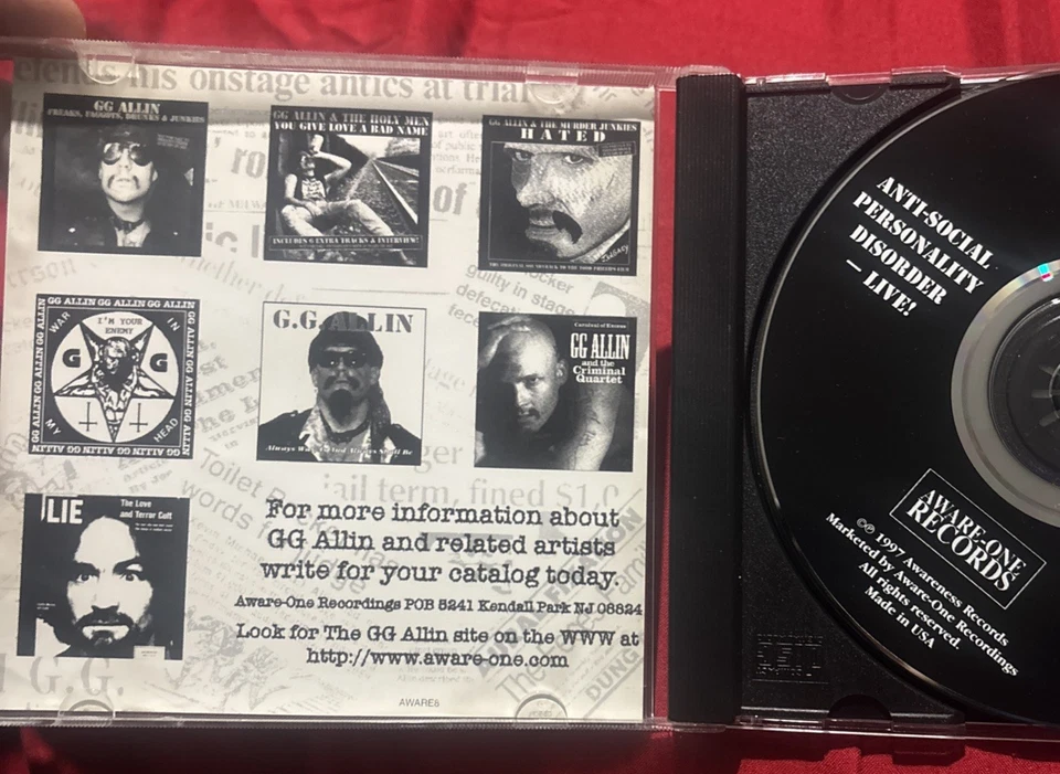 GG Allin Anti Social Live/The Best Of Suicide Sessions Cd Foto 4 de 4