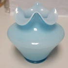 Fenton Ice Blue Overlay Vase W/Rolled Edging 5.5" Tall