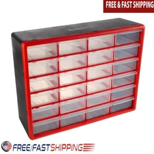 24 Compartment Plastic Storage Bins Organizer Tools Crafts Wall Mountable New