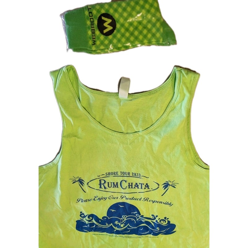 NEW  XL Tank Top Lime Green Rum Chata Official W/ Tags+ Long Green Webroot Socks