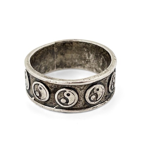 925 Sterlingsilber - Vintage oxidierter Yin Yang Muster Bandring Gr. 9,5