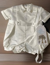 Baby Boy Christening Baptism Outfit 0–3M Ivory Satin Cross 2pc NWT