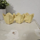 Vintage 1960s McCoy Pottery Triple Lily / Tulip Yellow Planter Unmarked 9x3 In.