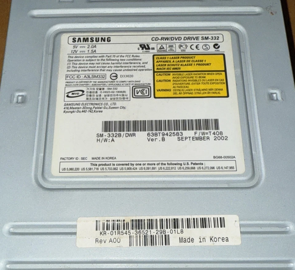 Unidad IDE de escritorio Samsung SM-332 CD-RW/DVD-ROM negra Windows PC grabadora reescritura Foto 2 de 3
