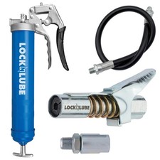Heavy-Duty Blue Pistol Grip Grease Gun w/ LockNLube Coupler 20" Hose  Swivel