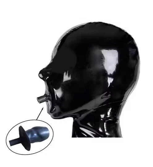 Latex Mask Cosplay Hood closed eyes mouth sheath tube no zip neck entry
