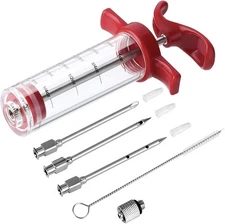 Meat Injector Syringe - 3 Marinade Injector Needles for BBQ Grill, Premium