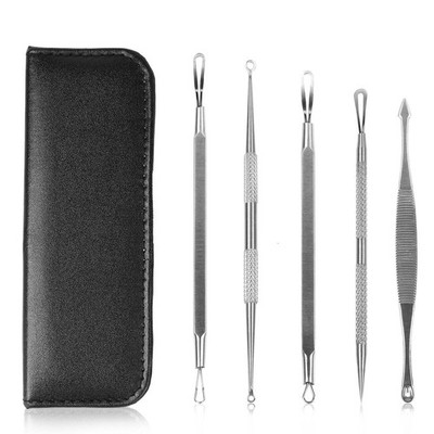 5 Pcs Blackhead Remover Kit Pimple Comedone Extractor Tool Set Stainless Steel F