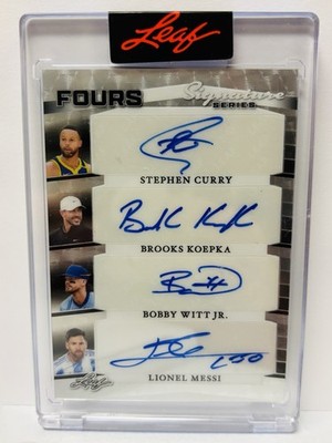 2025 Leaf 1/1 Stephan Curry Brooks Koepka Bobby Witt Jr Lionel Messi Quad Auto