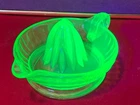 Vintage Green Vaseline Depression Glass Juice Reamer 8"