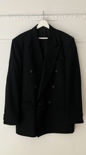 Vtg Fenzia Italian Double Breasted 6x1 Black Wool Blazer Size 42 Made in USA