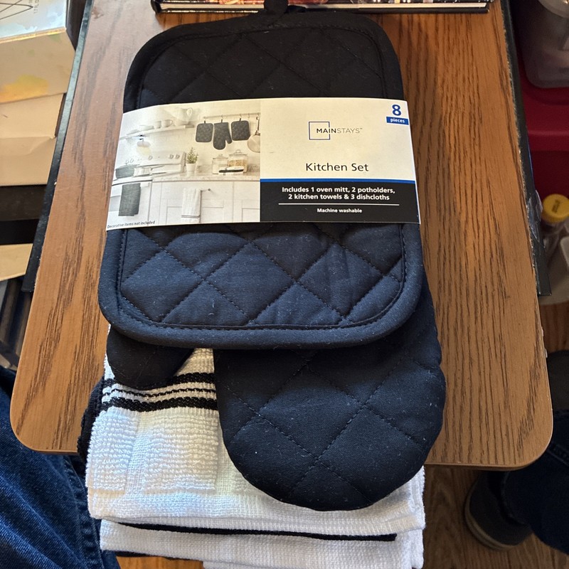 Mainstays 8-Piece Cotton Kitchen Towel, Dishcloth, Oven Mitt, Pot Holder Set NEW