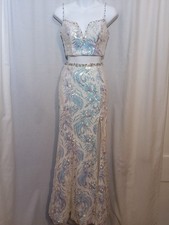 White Sequins Two Piece Prom Dress Size 0 Long Skirt Lace Back