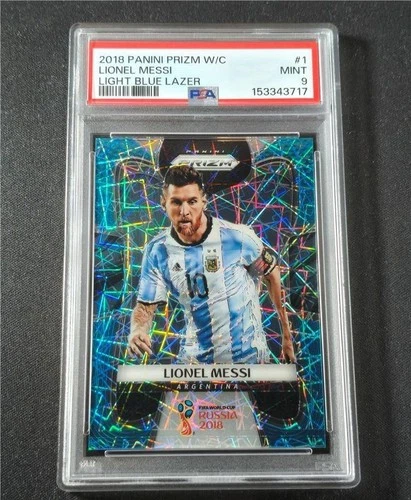 2018 Panini Prizm World Cup Lionel Messi #1 Light Blue Lazer /125 PSA 9