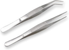 5-1/2 Inch Stainless Steel Tweezers with Straight and Curved Serrated Tip Multip