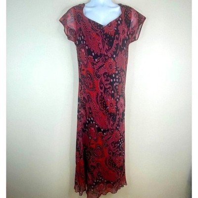 Vintage Y2K Whimsigoth Floral Dress Womens Large Midi Sheer Sleeve Flowy Paisley